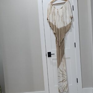 Beige and White Tie-Dye Maxi Dress